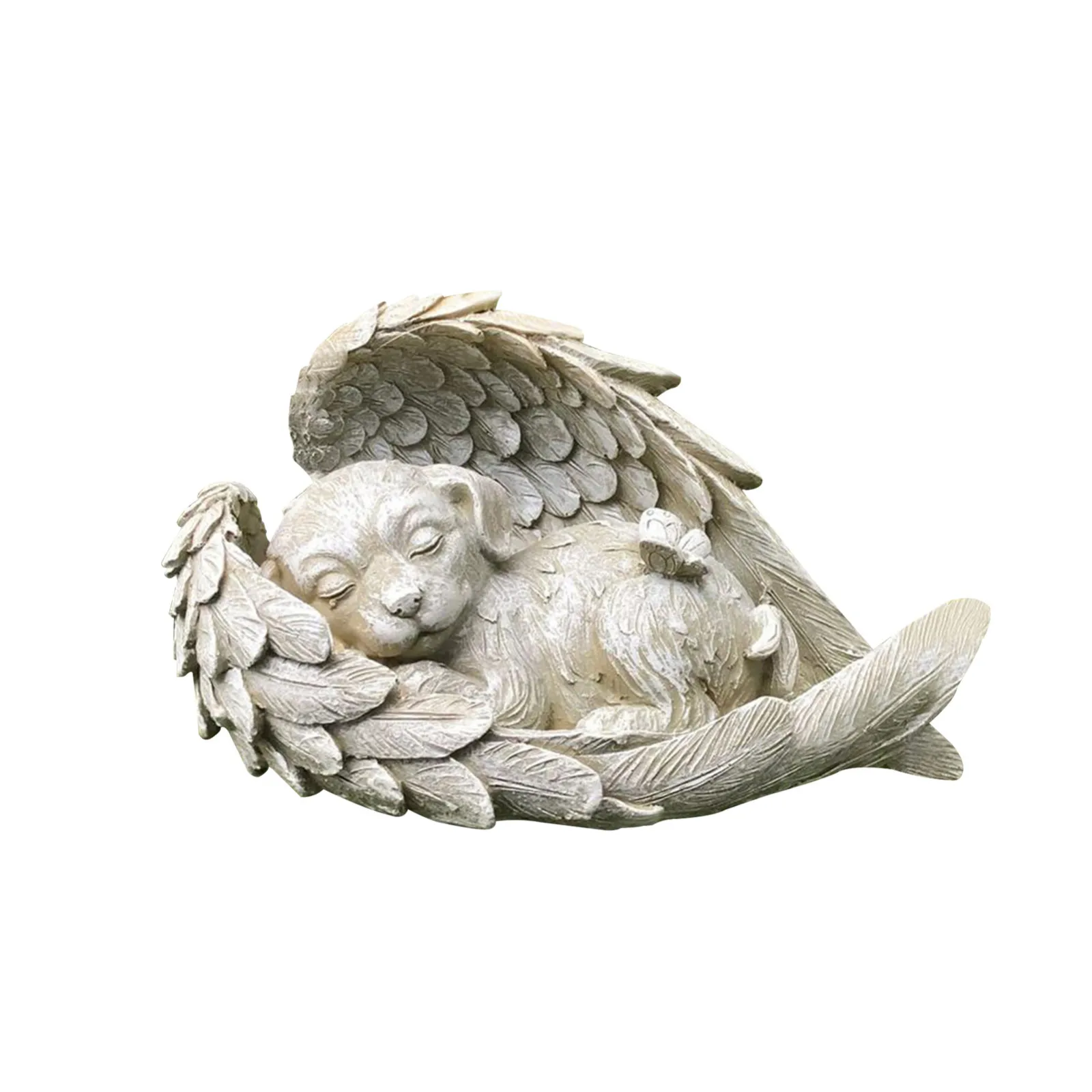 DOG MEMORIAL Sleeping Pet Or Cat With Wing Angel Statue Figurine 12cm Stone with Angel Wings Garden Decor for Outdoor Or Indoor