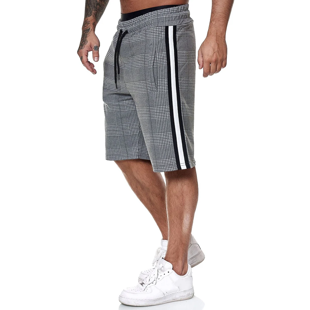 Summer Men Shorts Classic Plaid Beach Shorts Side Stripe Elastic Waist Short Pants with Pockets Male Fashion Casual Shorts