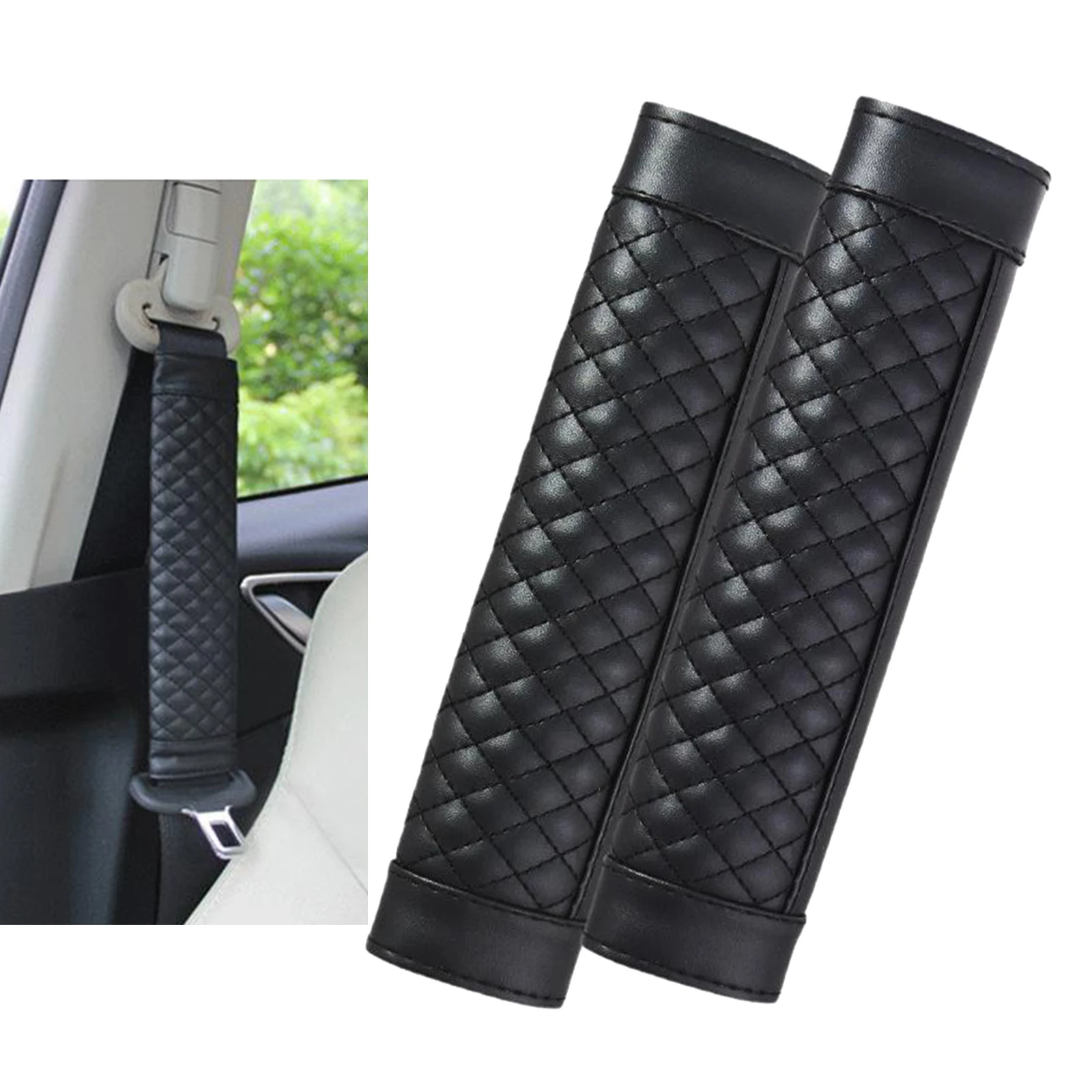 1Pair Universal Auto Car PU Leather Seatbelt Safety Seat Belt Pads Bag Cover Protect You Neck