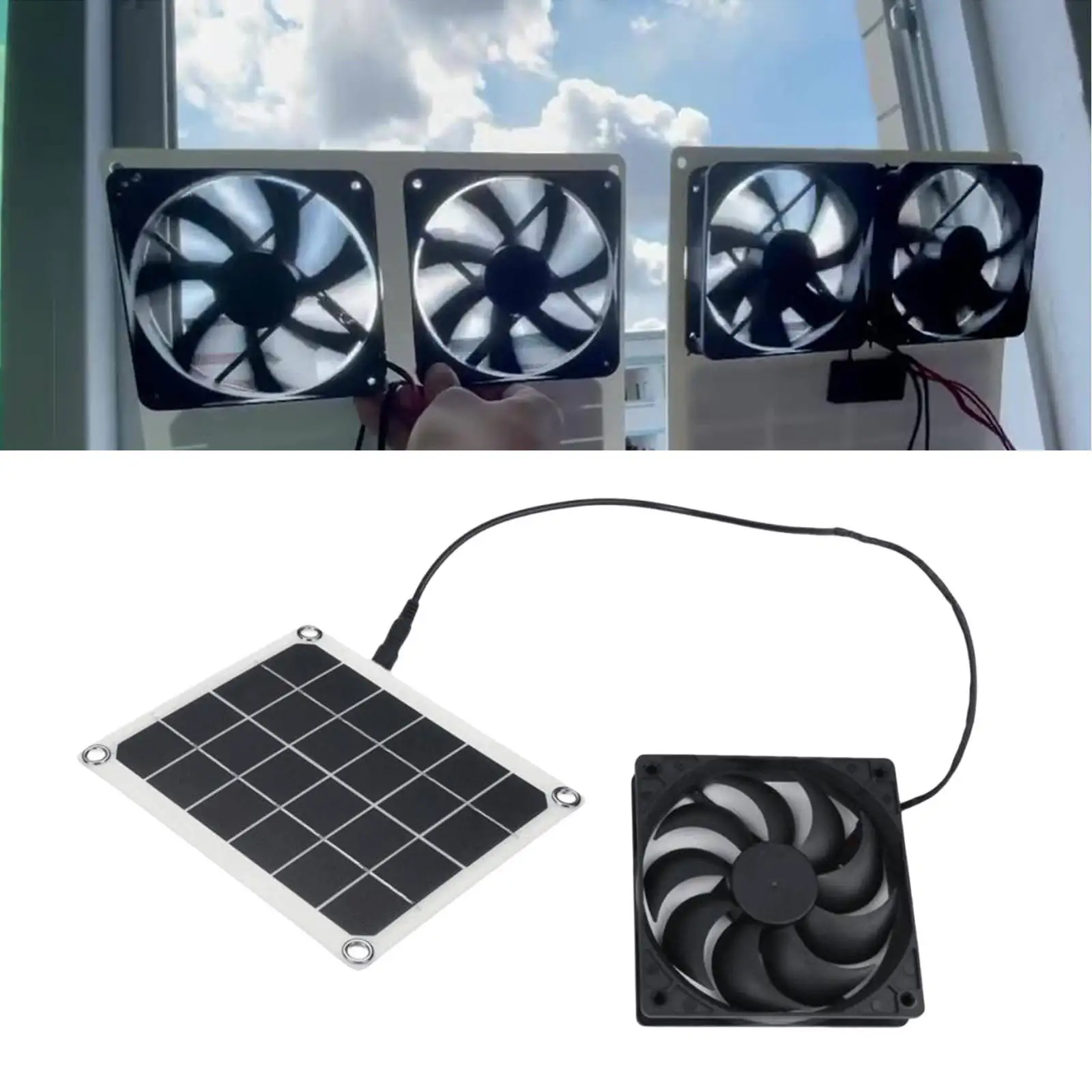 Solar Panel Powered Fan Mini Ventilator Air Extractor for Greenhouse Pet Dog Chicken House Greenhouse Cooling (10W)