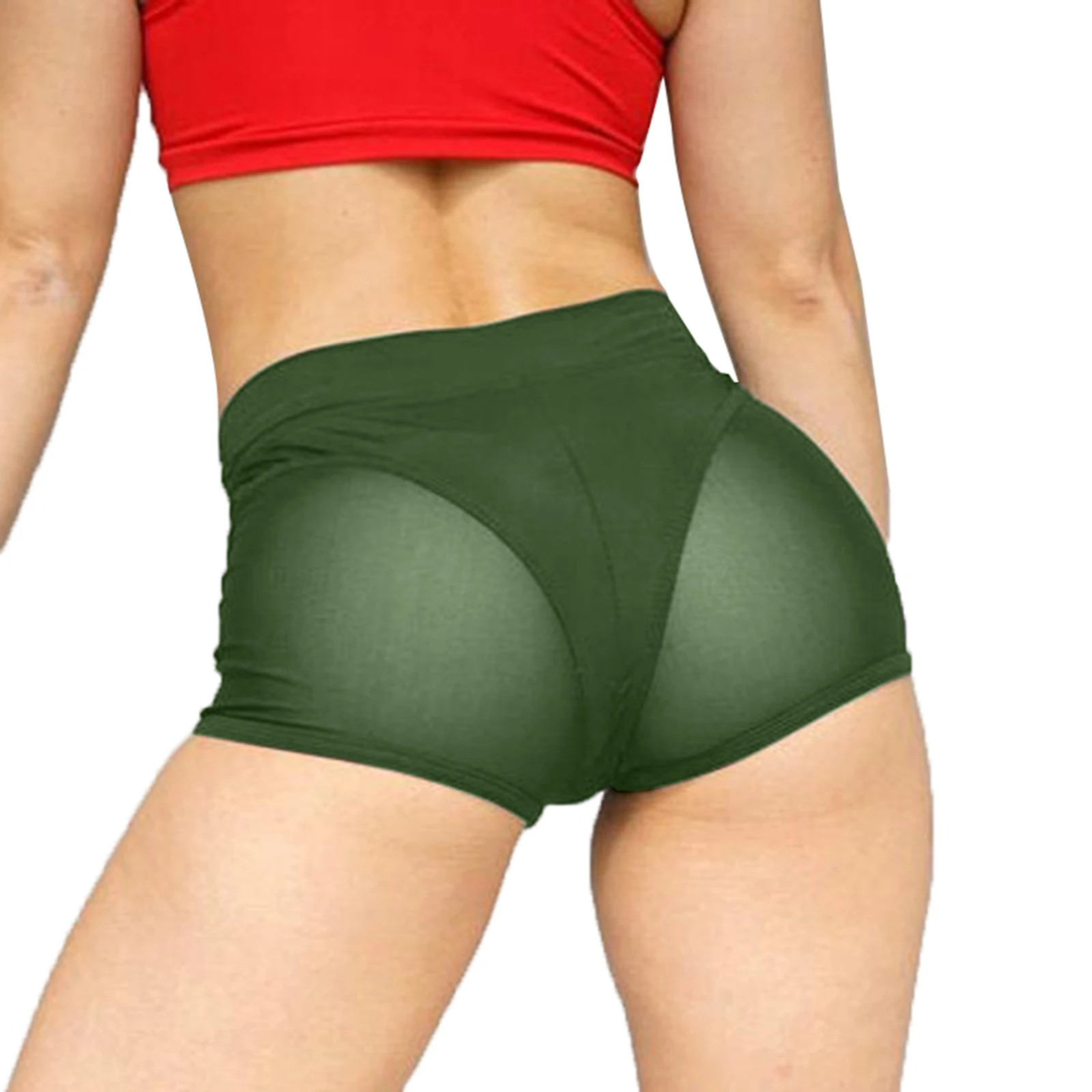 Women Sexy High Waist Workout Fitness Shorts Female Cheer Booty Dance Shorts See-through Mesh Patchwork Pole Dancing Clubwear gym shorts