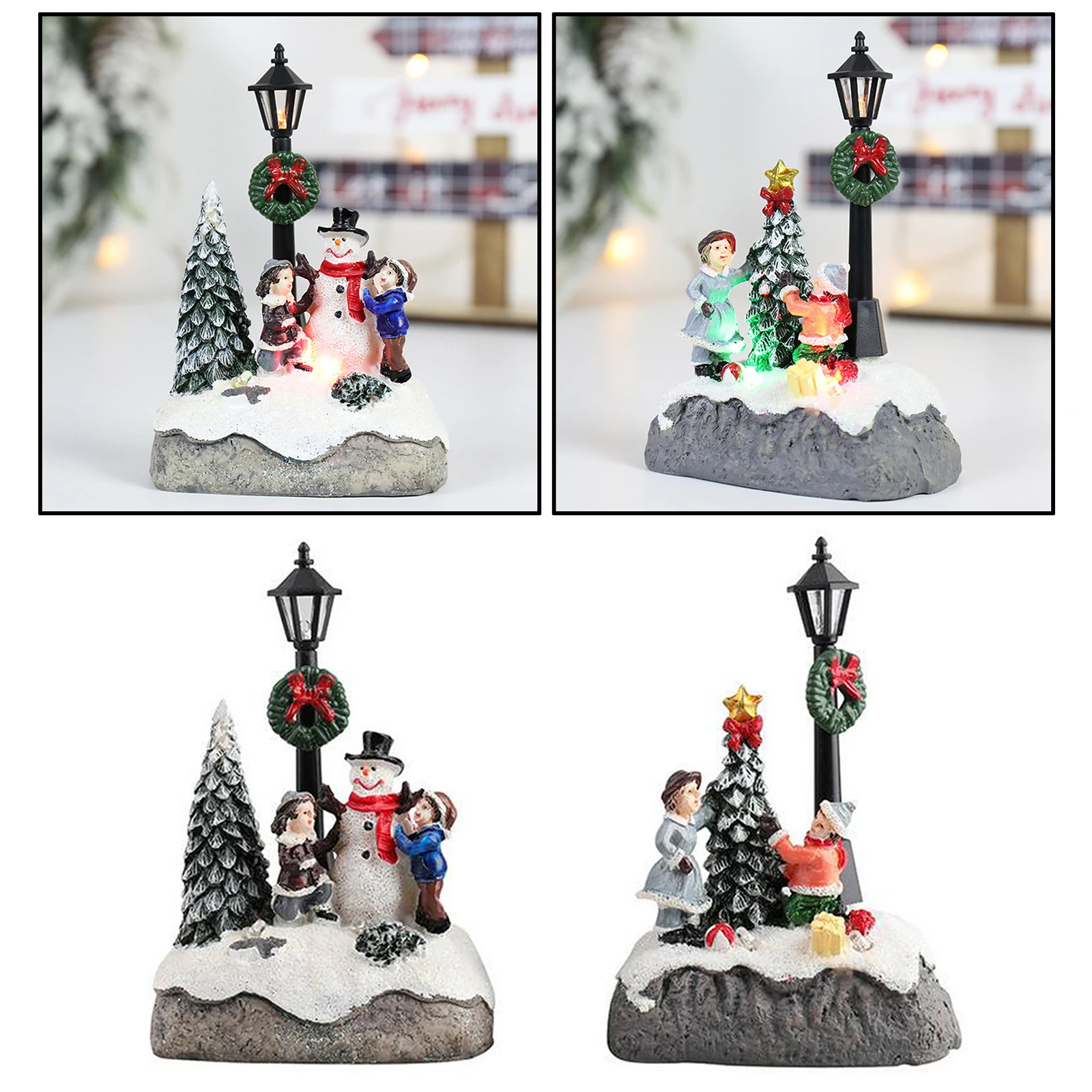 Christmas Scene Village Houses Snowmen Lighted Christmas Miniature Christmas Village Sets for Gift Christmas Decor