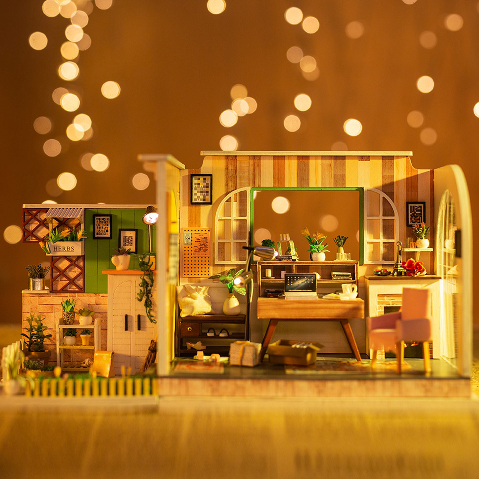 3D Dollhouse Miniature with Furniture, DIY House Kit with Display Case 1:24 Scale Creative Room