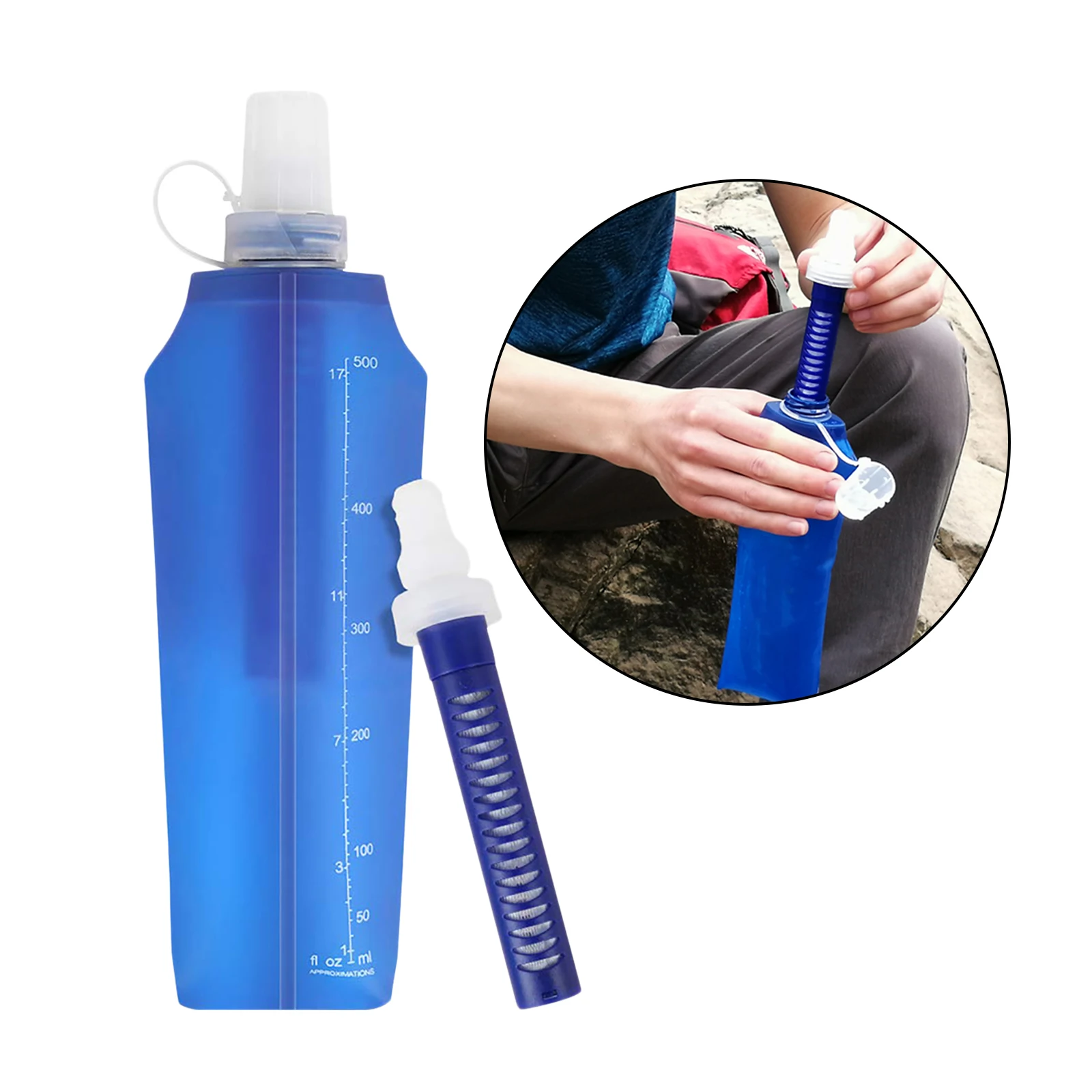 Collapsible Water Bottle with Filter Straw Water Bag Water Filtration System Drinking Purifier for Camping Hiking Backpacking