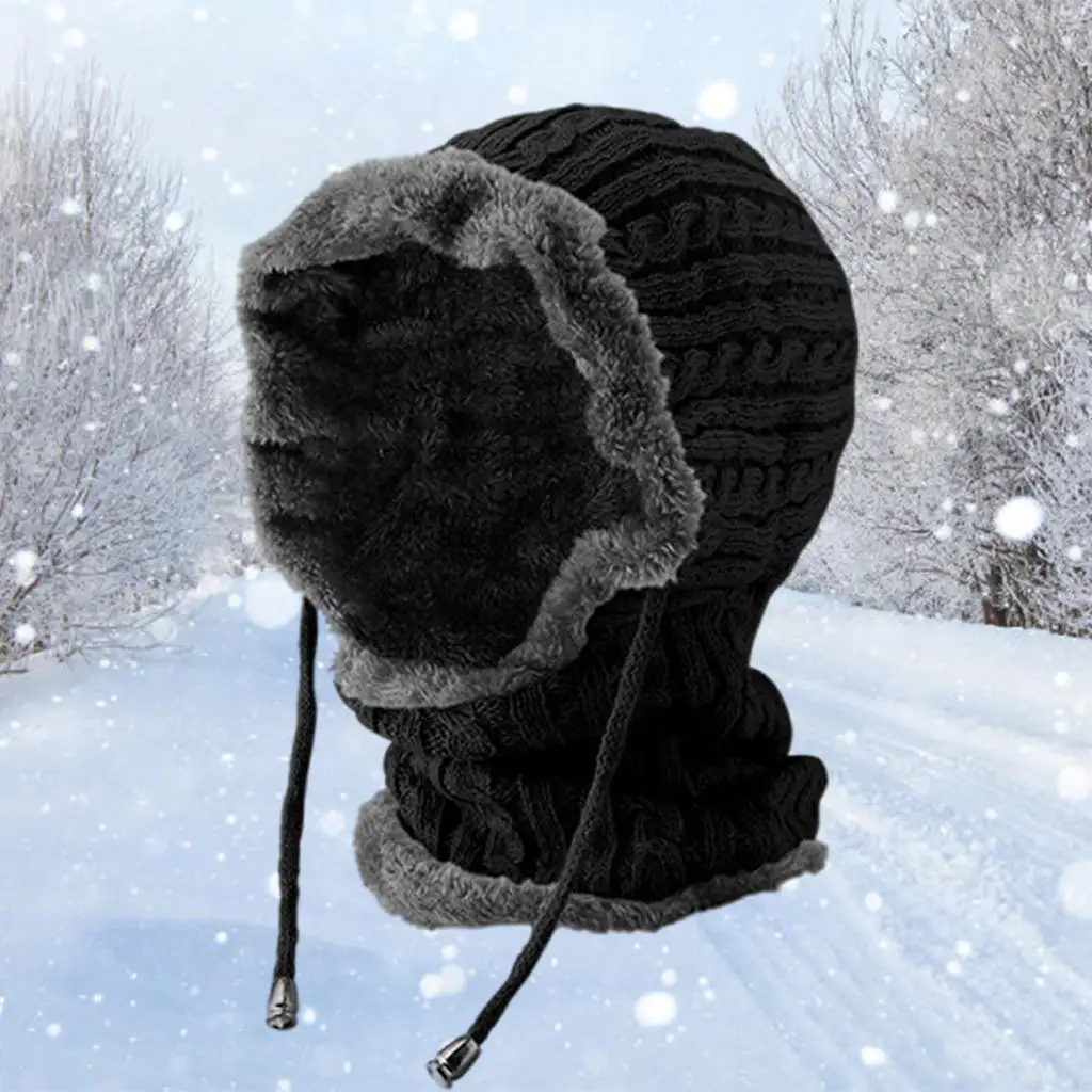 2-in-1 Winter Knitted Beanie Hat Scarf Fleece Lined for Unisex Women Men Outdoor Sports Skiing Hiking Ear Warming