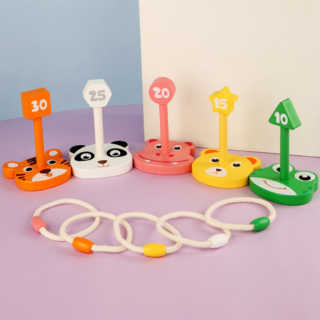 Wooden Animal Ring Toss Game with Animal-shaped Stand Learning Math Educational Toys Outdoor Lawn Game