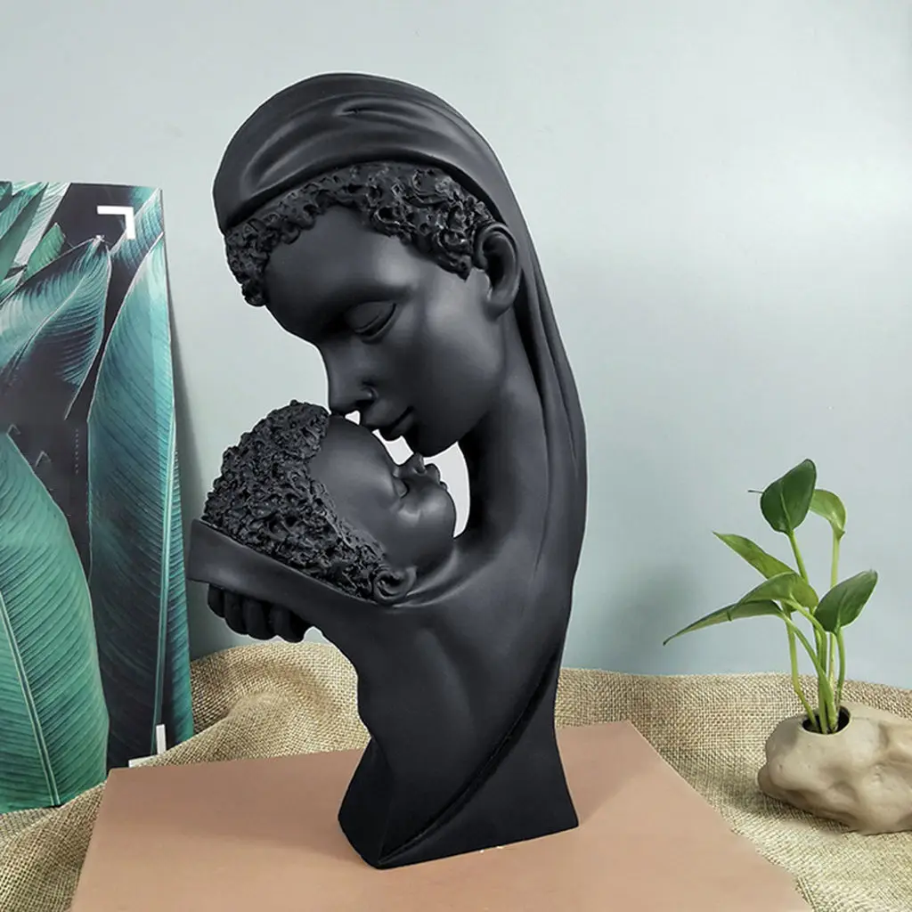 Mother And Children Statue Hand-Painted Figurine Tabletop Handmade Sculpture