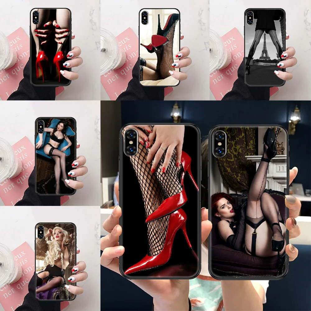 Шелковые чулки сексуальная девушка обувь на высоком каблуке Чехол Для  Телефона iphone 5 5S SE 2 6 6S 7 8 11 12 Mini Plus X XS XR Pro Max черный  тренд | AliExpress