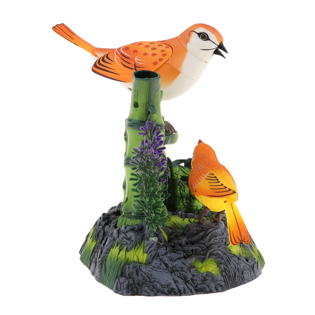 Plastic Sound Control Activated Chirping Singing Two Birds Toy on Branch For Education Gift
