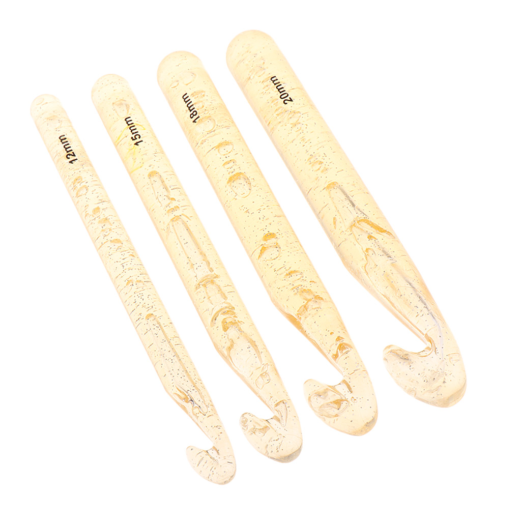 4 Sizes Large Chunky Crochet Hooks Needle Knitting Needle Weaving Tools for Beginners, Assorted Size 12mm 15mm 18mm 20mm