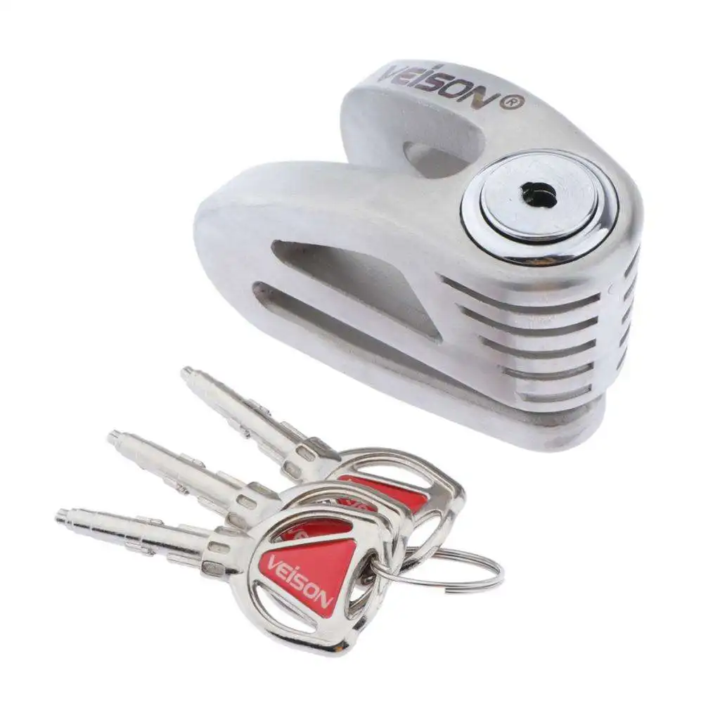 Disc Brake Lock(6mm dia pin), Motorcycle Lock with 3 Keys, Anti-Theft Wheel Lock, Silver
