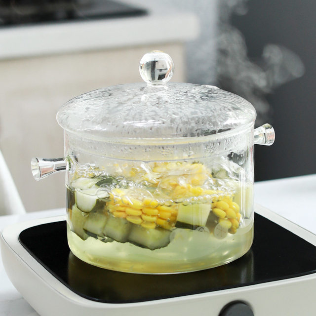 Clear Glass Cooking Stovetop Pots Thicker and Heavier Upgraded Glass Pot  for Use on Open Flames and Gas Stovetops - 1900ml