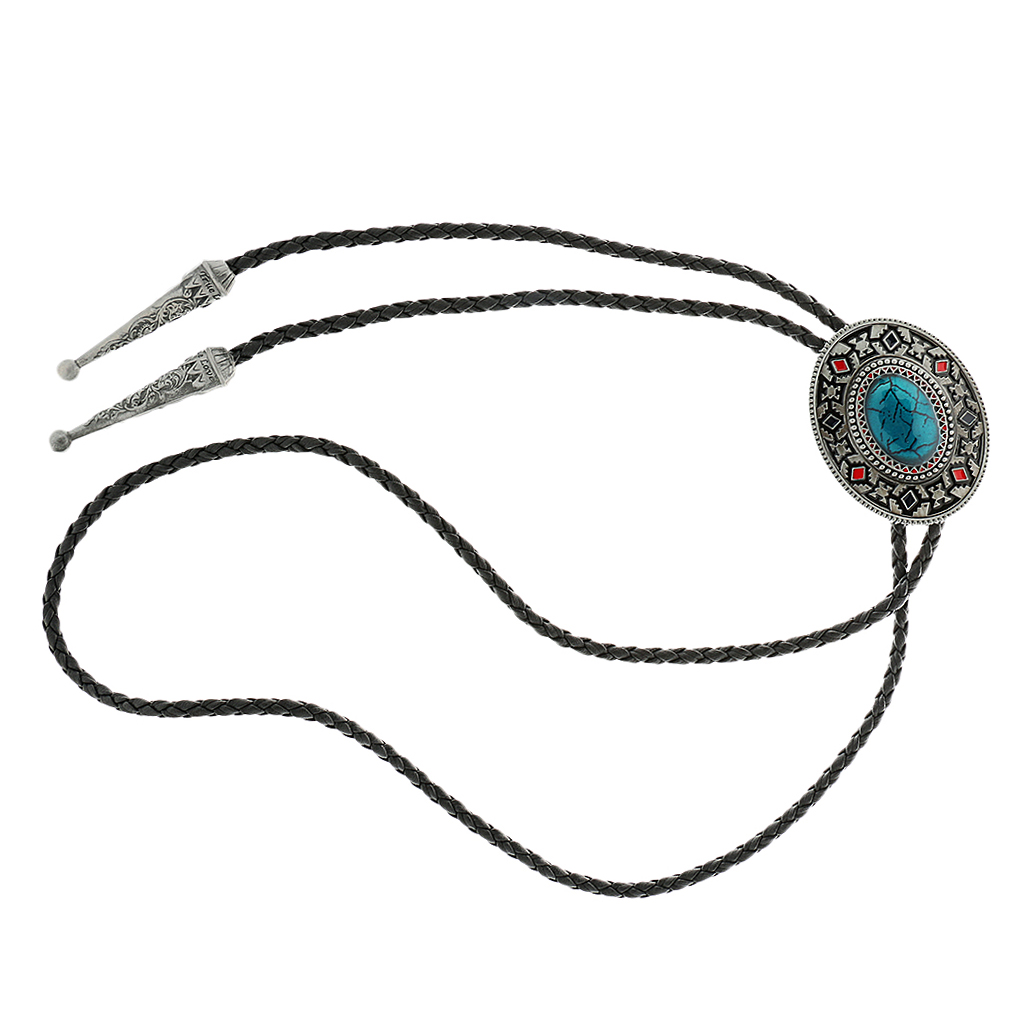 Vintage Western Bolo Tie Necklace Shirt Choker - Men Cowboy Necktie with PU Leather Braided Bola Ties
