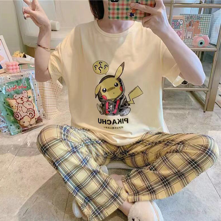 Calças de Manga Serviço de Casa Original Disney Minnie Mickey Pato Donald Daisy Curta Pijamas Feminino Solto Terno 18 Camisetas, regatas e camisolas