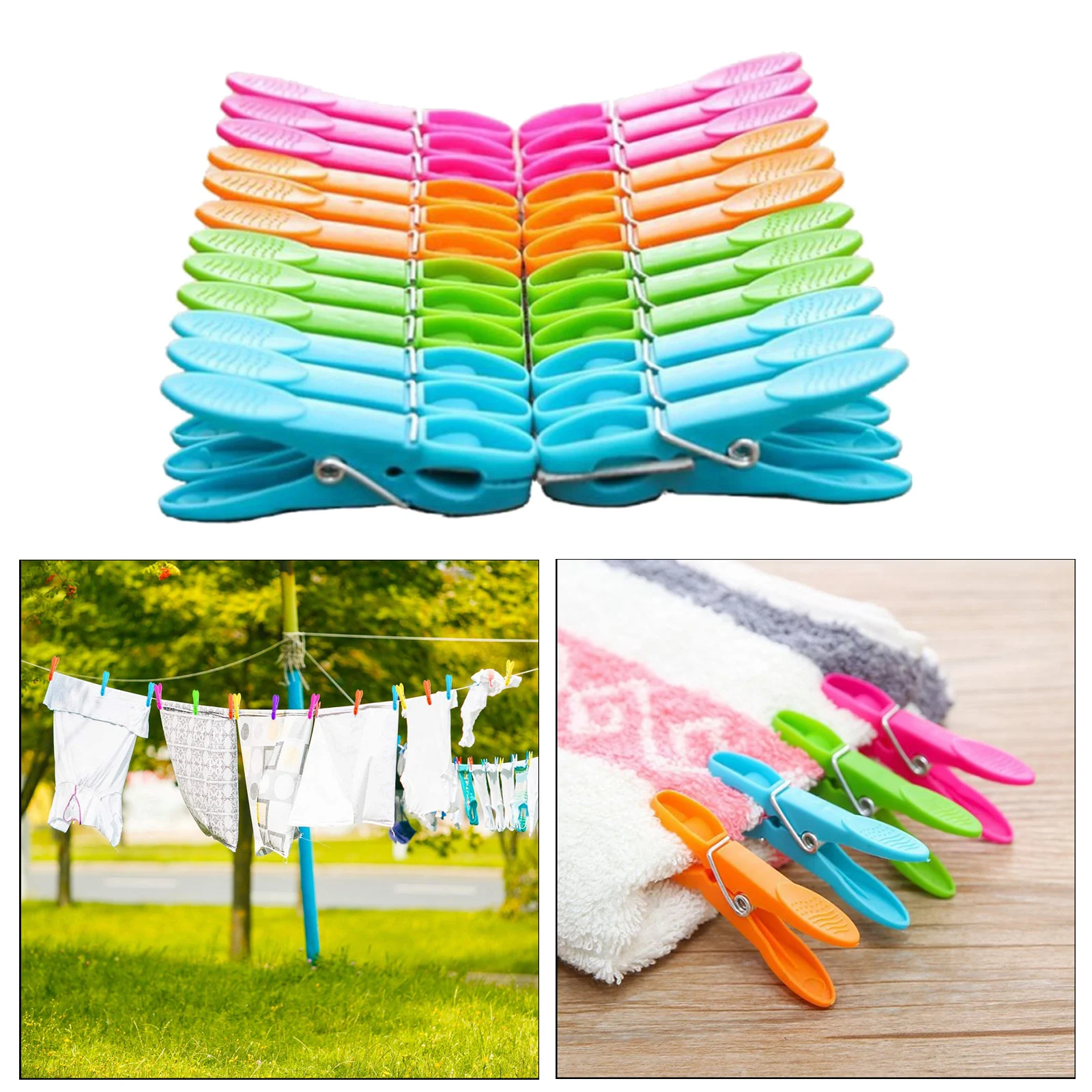 24 Pack Colorful Plastic Cloth Clip Windproof Clothes Pin with Spring Suitable For Kitchen Outdoor Travel Air Set