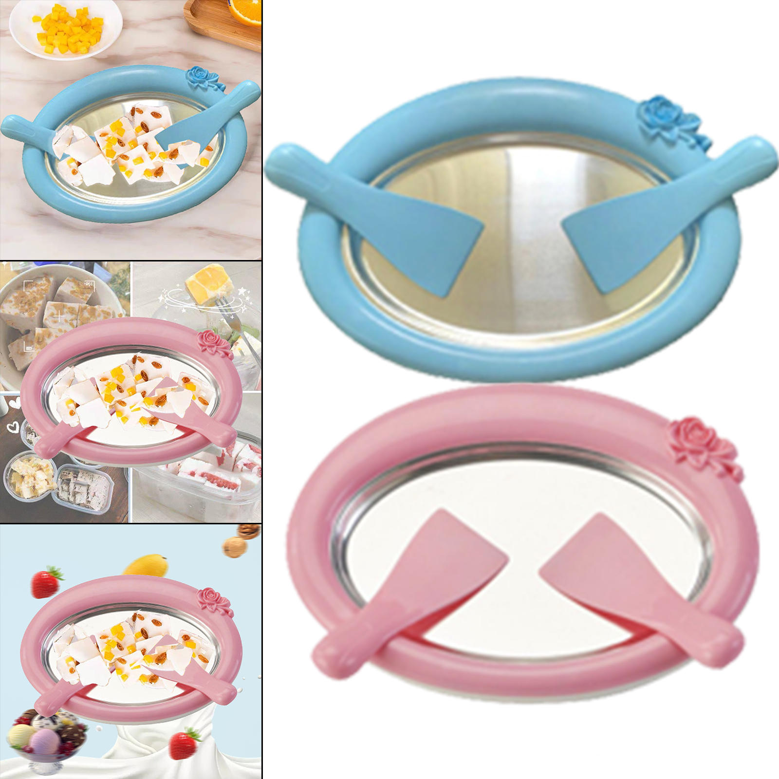 Household Ice Cream Maker with 2 Spatulas Ice Cream Roll Maker Rectangle Anti Griddle Pan Fried Yogurt Machine for Gelato Sorbet