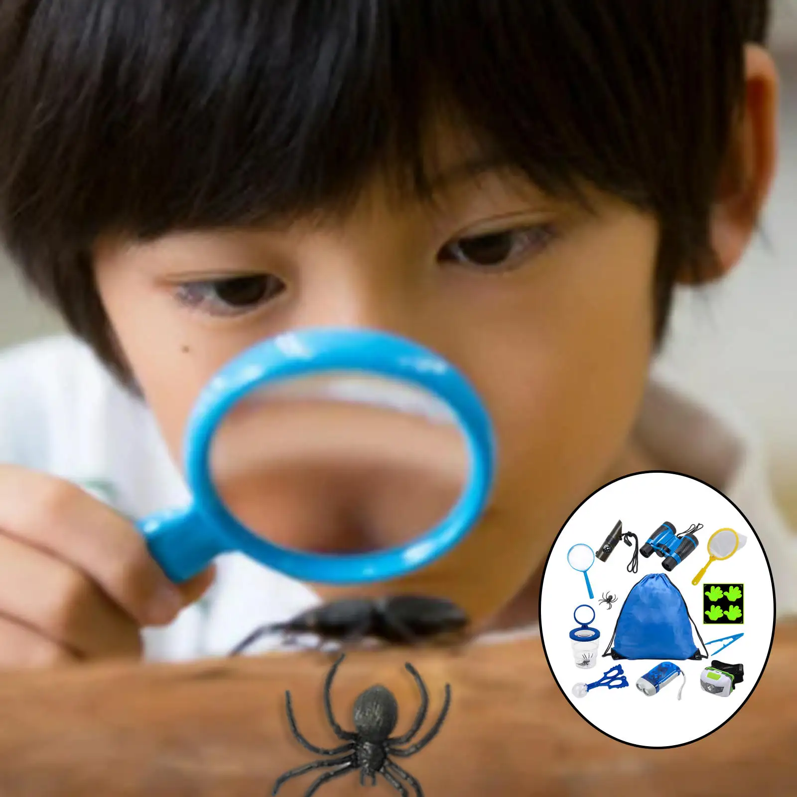 12Pcs Kids Explorer Kit Exploration Toy Magnifying Glass Drawstring Bag Butterfly Net Christmas Toy Bug Catcher Kit for Gifts