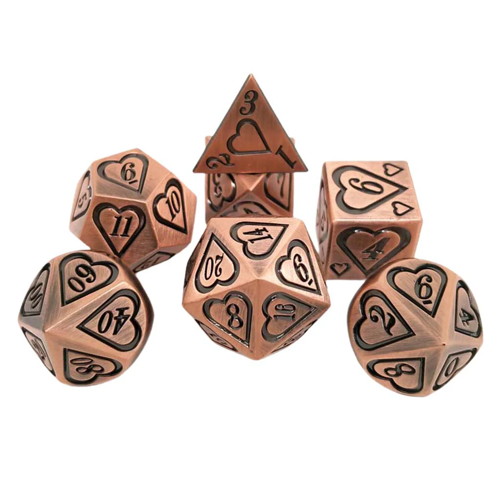 Set of 7 Heart Shaped Multi-sided Dice Set D4 D6 D8 D10 D12 D20 for Board Game
