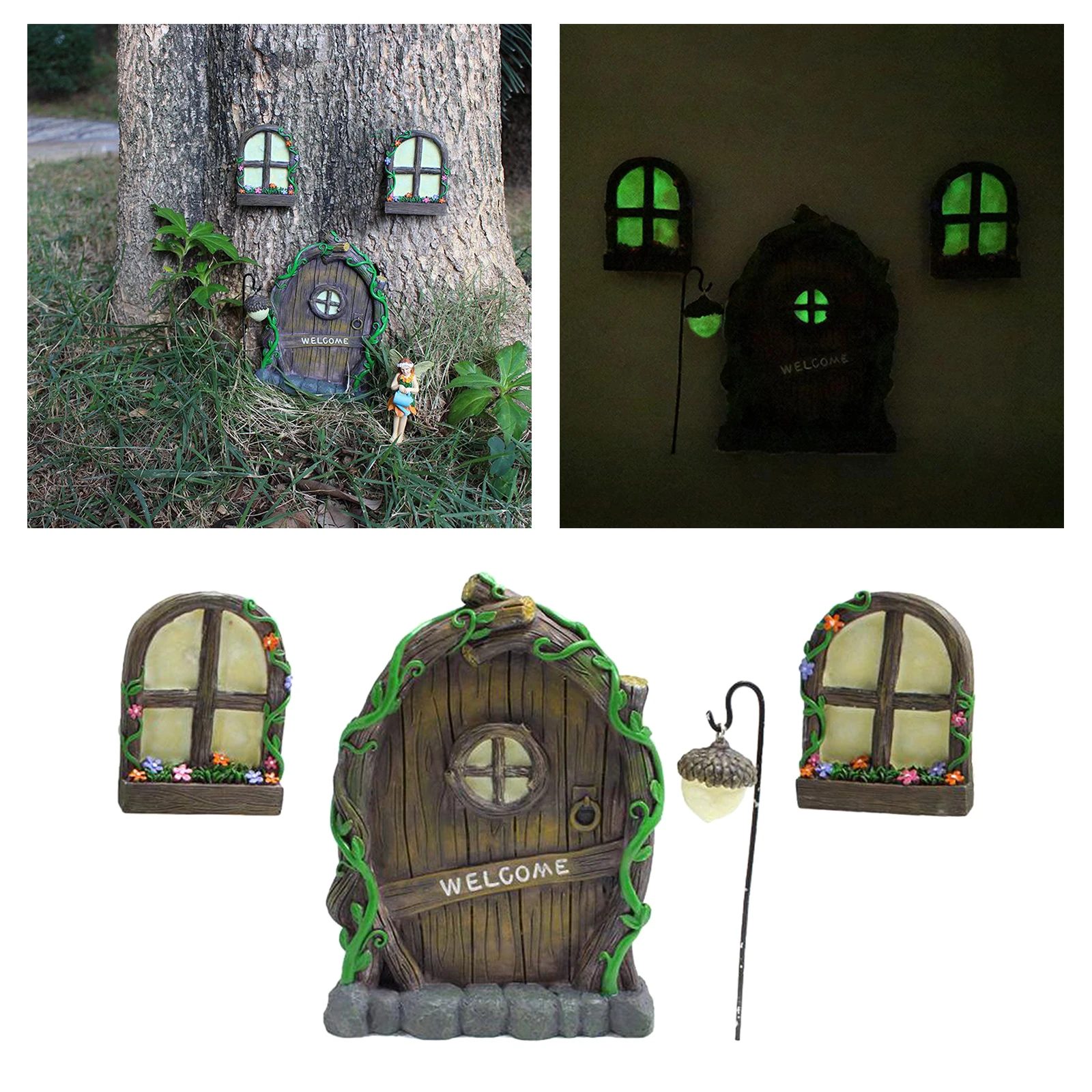 4pcs/set Cute Miniature Fairy Window and Door for Garden Decor Accessories