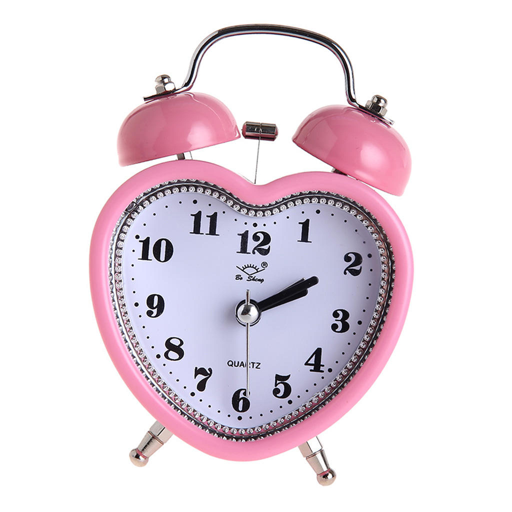Heart Shaped 3-inch Twin Bell Alarm Clock With Night Light, Battery Operated Loud Alarm Clock, 12 Hour Display