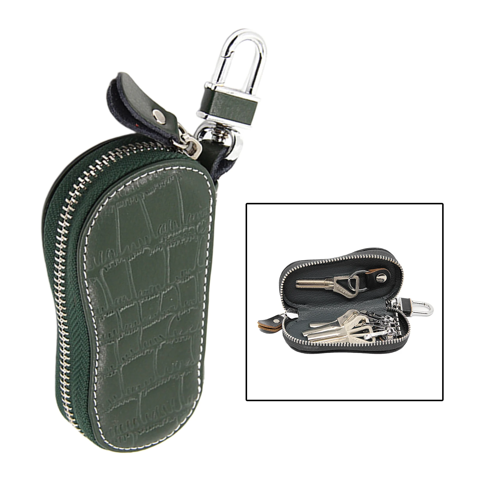 Men Women Car Key Case Card Holder Mini Genuine Leather Keychain Zipper Multi Functional Organizer Pouch
