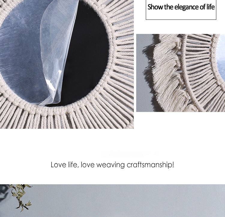 Hand Woven Bohemian Woven Leaf Feather Mirror Round Lace Mirror Wall Hanging Living Room Bedroom Wall Mirror Home Decoration Hand Woven Bohemian Woven Leaf Feather Mirror Round Lace Mirror Wall Hanging Living Room Bedroom Wall Mirror Home Decoration