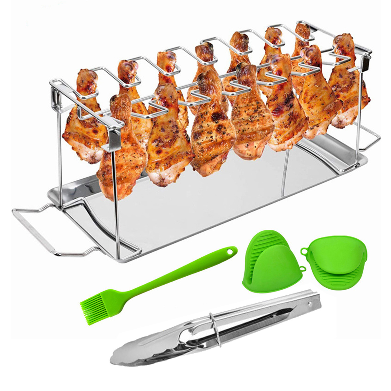 Chicken Leg Grill Rack Drip Pan for Grill Smoker Oven BBQ Accessory