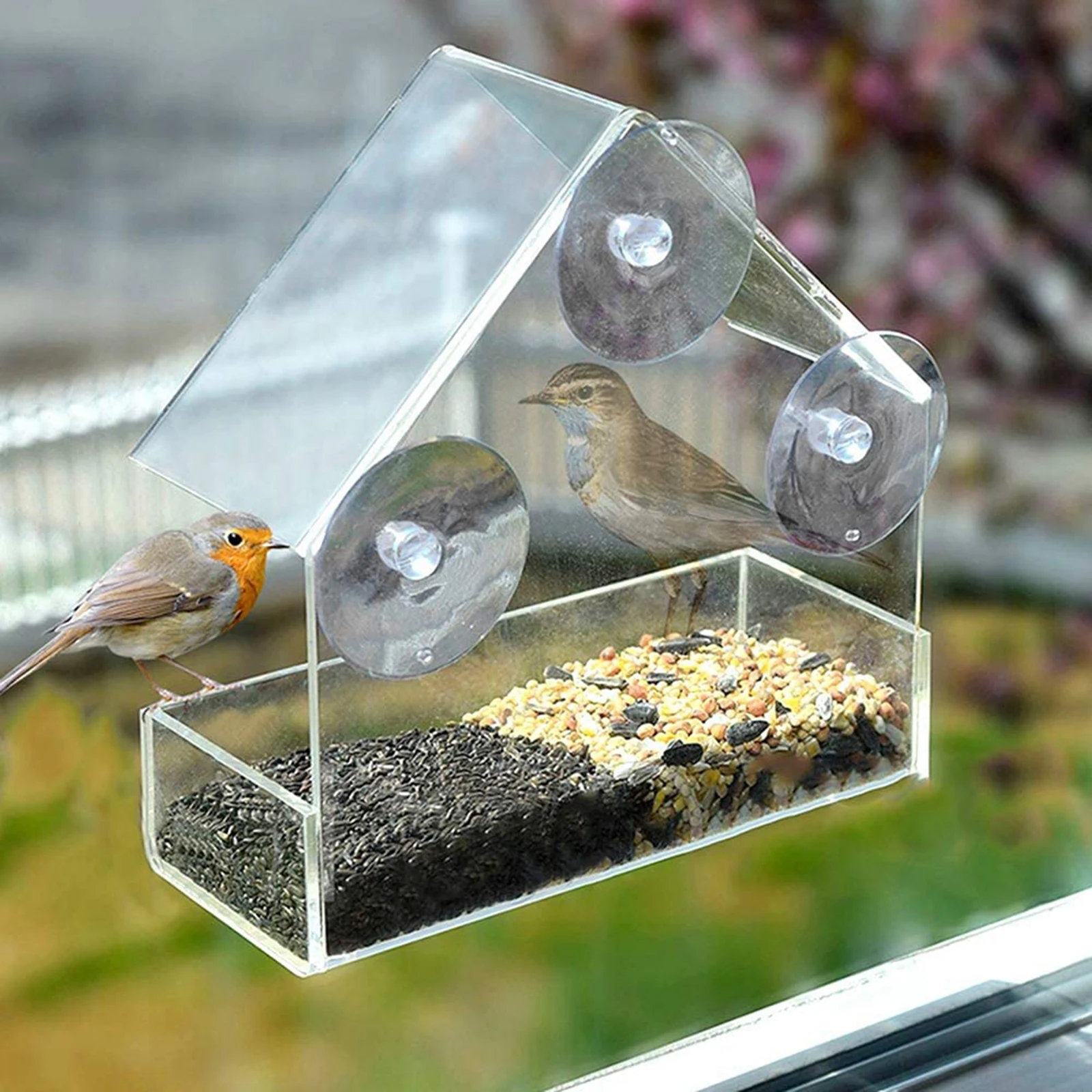 Window Bird Feeder with Strong Suction Cups & Seed Tray, Outdoor Birdfeeder for Wild Birds, Finch, Outside Hanging Birdhouse Kit