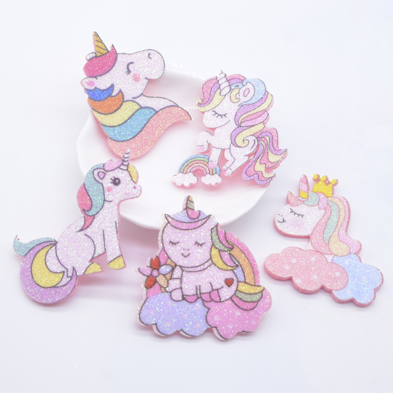 10Pcs Glitter Print Applikationen Dessert Einhorn für DIY Hut Headwear Haar Clips Bogen Zubehör Patches Handwerk Kuchen Topper Decor – Detail 1