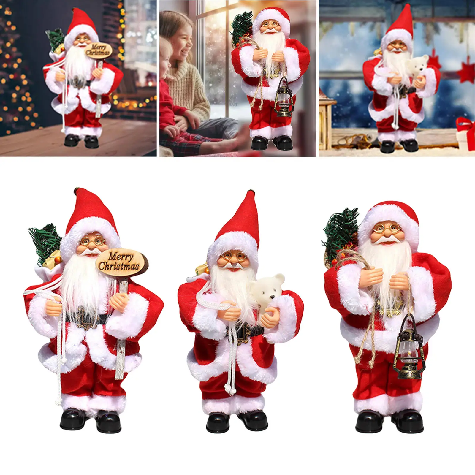 Electric Music Santa Claus Doll Musical Ornaments Tabletop Singing Electric Santa Claus for Christmas Fireplace Outdoor