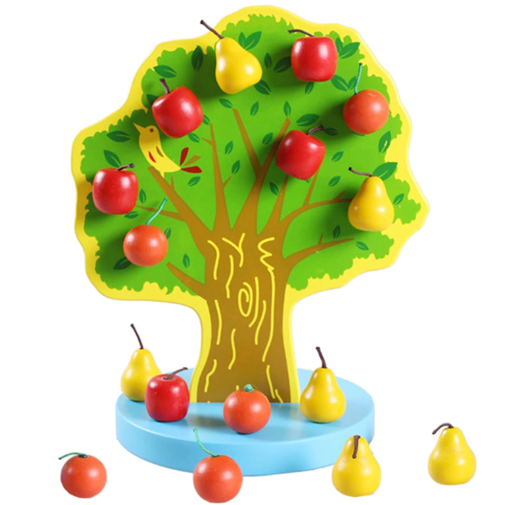 Kids Wooden Educational Toy - Magnetic Fruit Tree with 16pcs Apples Counting Game