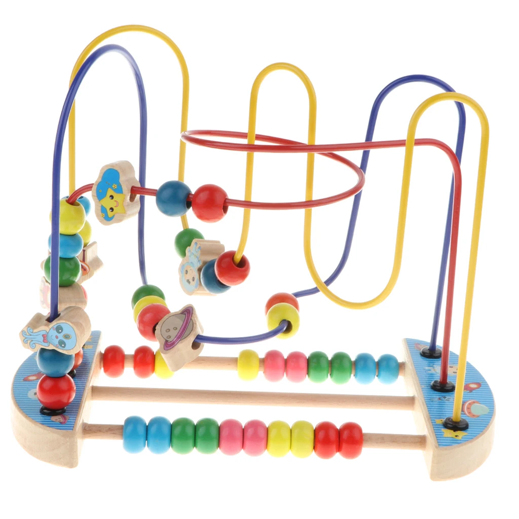 Baby Activity Bead Maze Puzzle, Toddler Baby Wooden Roller Coaster Sliding Beads
