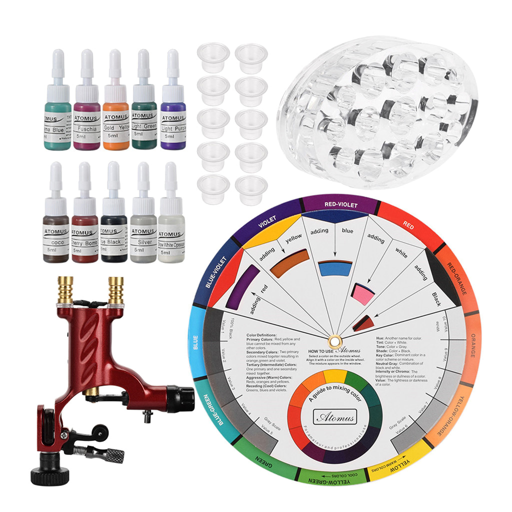 Complete Tattoo Kit for Beginners Tattoo Power Supply Kit, Tattoo Motor Machine, Tattoo Inks, Tattoo Color Cup, Color Chart