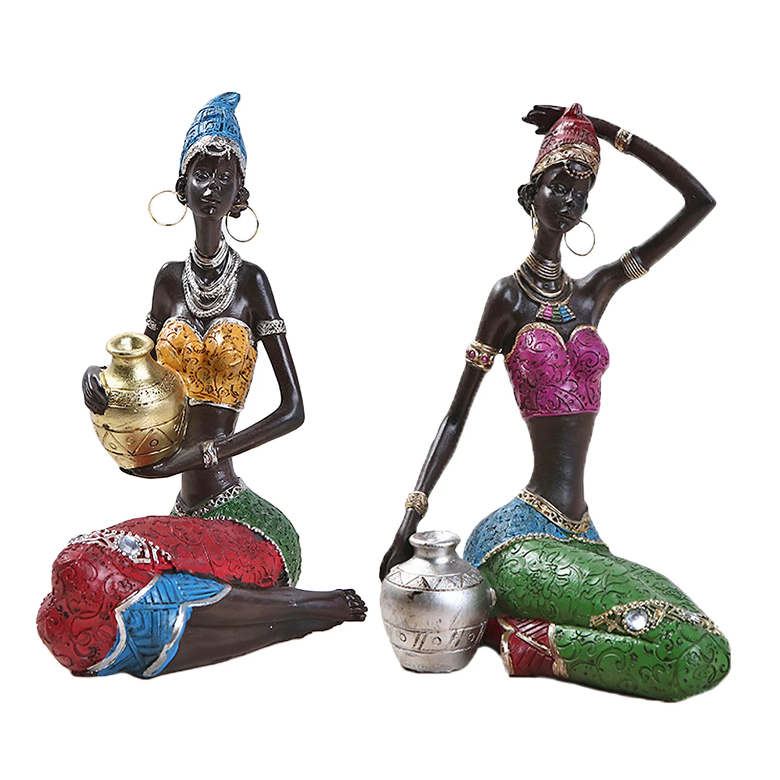 African Statue Figurine Sculpture Figurine Home Art Tribal Lady Resin Crafts