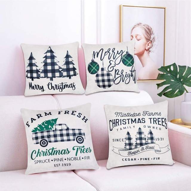 Em promoção! Decoração De Natal Azul E Preto Em Xadrez De Linho Fronha Sofá  Capa De Almofada Decoração Da Casa Pode Ser Personalizado Por Você 40x40