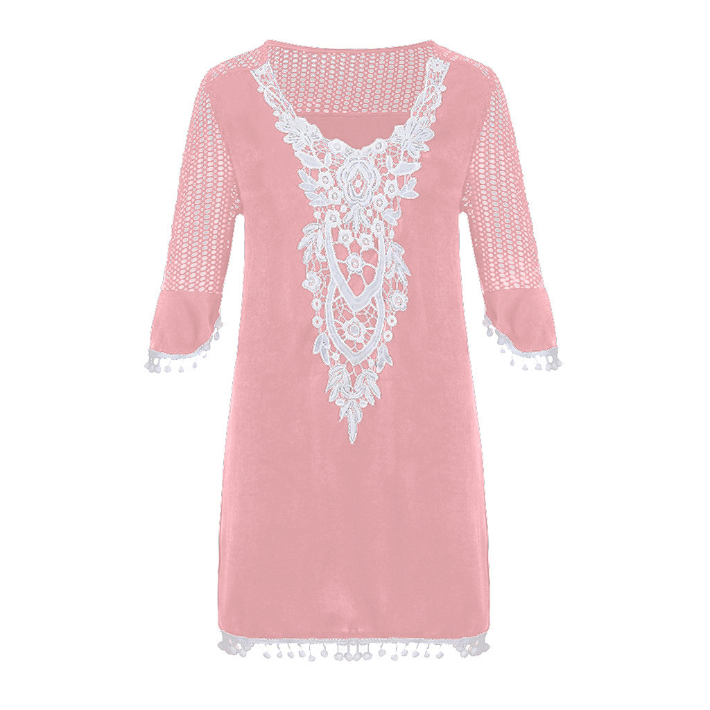  Trim Tassel Lace Crochet Swimwear Beach Cover Up
