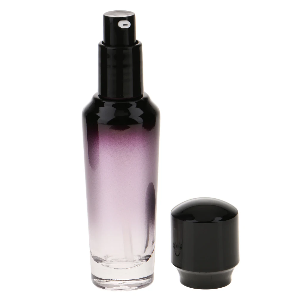 Empty Purple Glass Pump Bottle Makeup Lotions Gel Serum Container 35ml