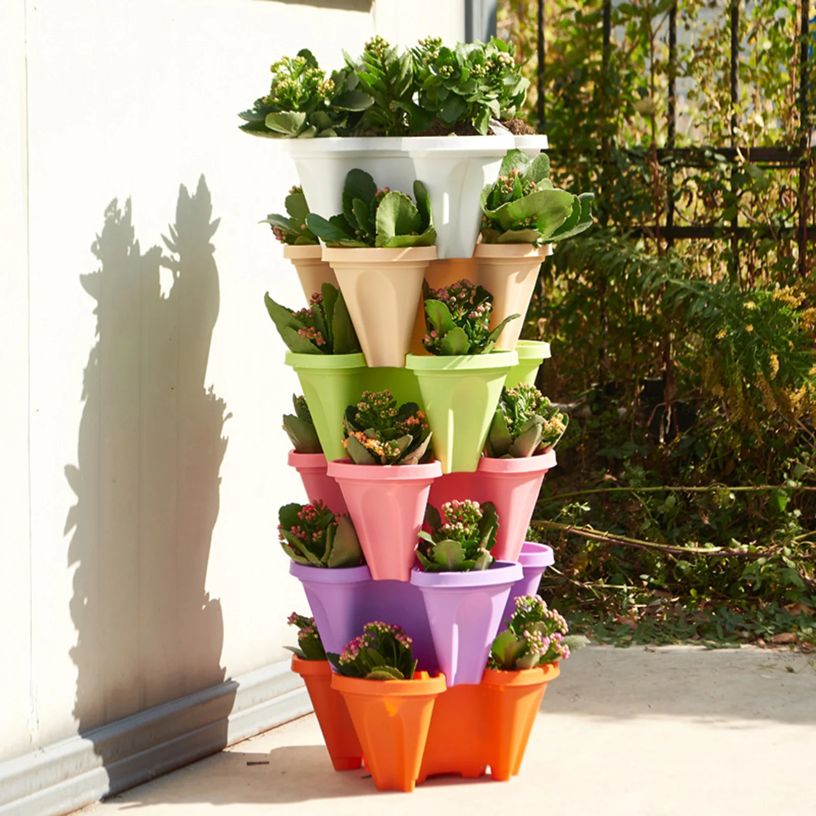 5 Tier Stackable Planters Strawberry Pot Flower Stand Herb Vertical Pot Black 