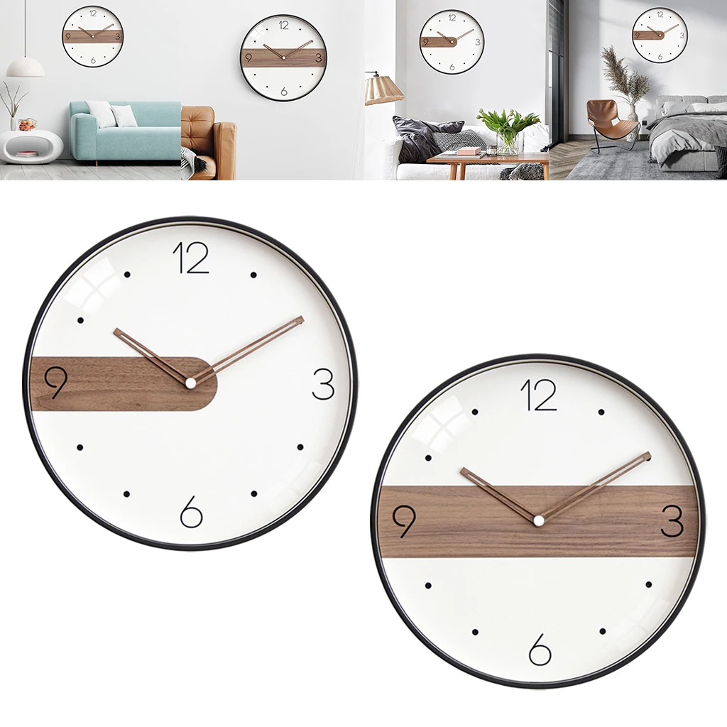 Round Wall Clocks Decoration Kitchen Living Room Silent Battery Operated Bedroom Quiet for Garden Study Farmhouse Home Den