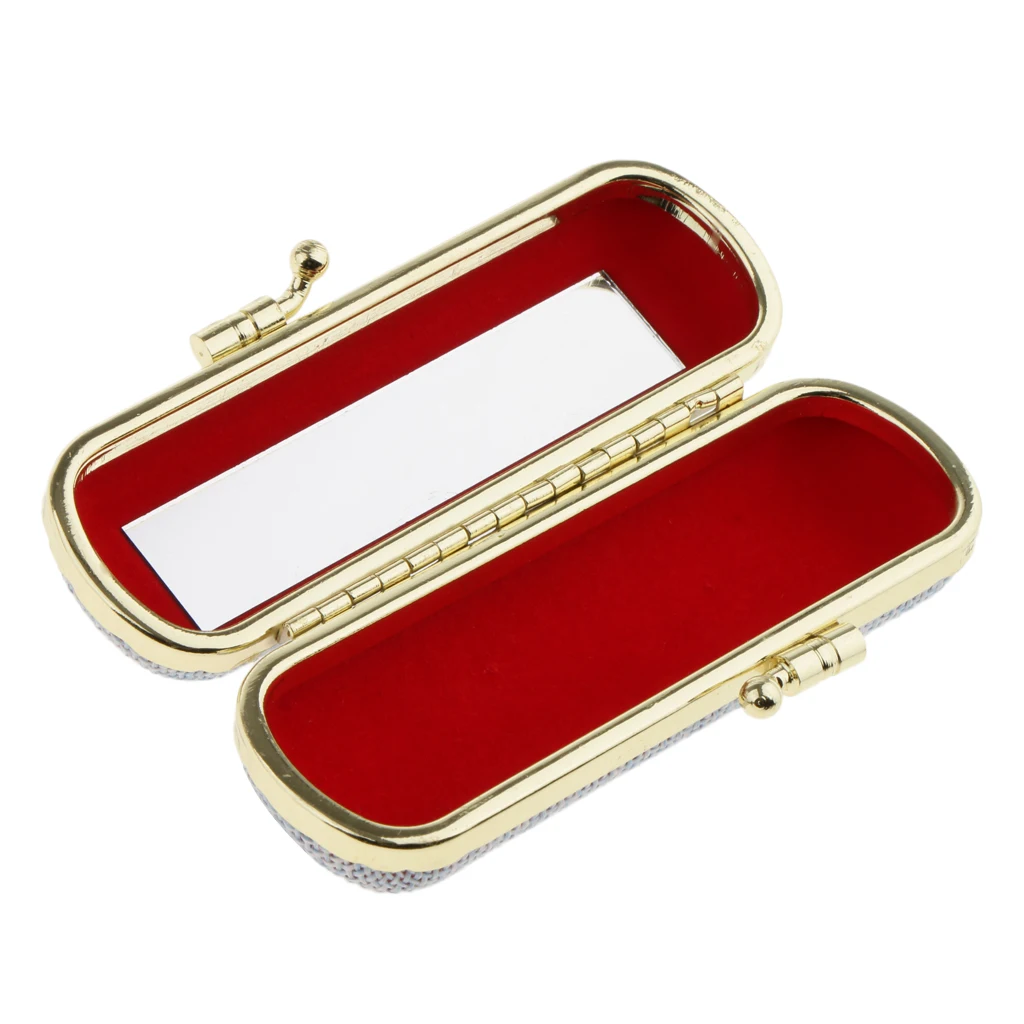 Linen Cover Lipstick Lip Gloss Case Storage Box Balm Holder+Mirror Random