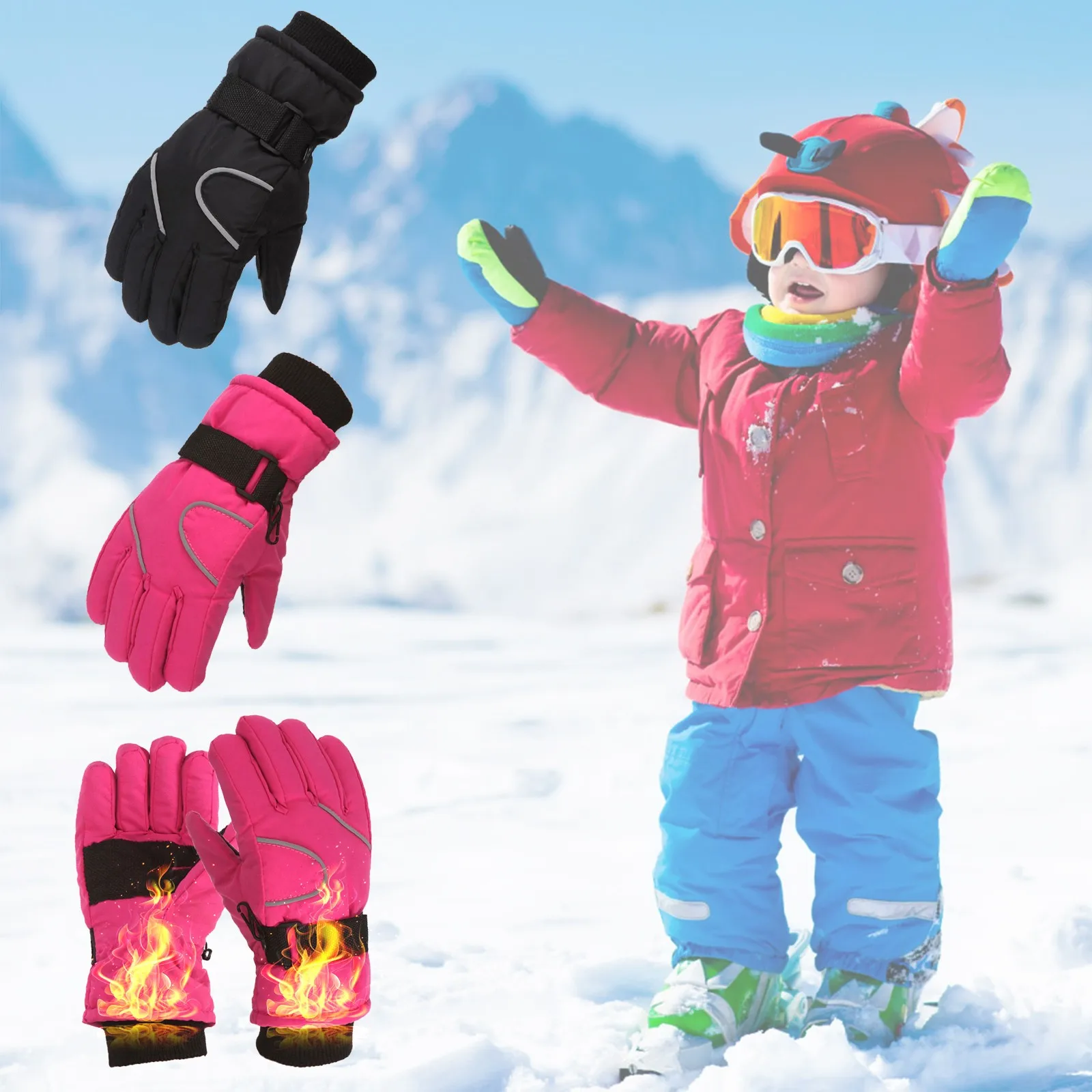 Azarxis Kids Ski Snow Gloves Winter Warm Mittens Windproof Lined Thermal Water Resistant Sledding Cycling Skiing Riding Skating Biking Outdoor for Children Aged 6-12 