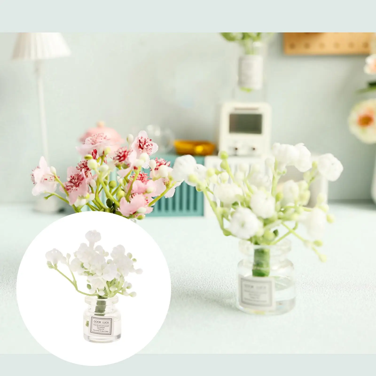 1:6 1:8 Doll House Miniature Plastic Jasmine with Vase for Table Life Scene