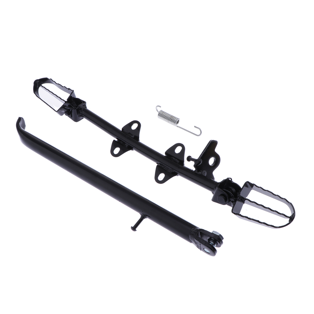 Set of Aluminum Footpegs Foot Rest Mount Bracket Bar and Kickstand Parking Support for 110cc 125cc 140cc ATV Scooter, Black