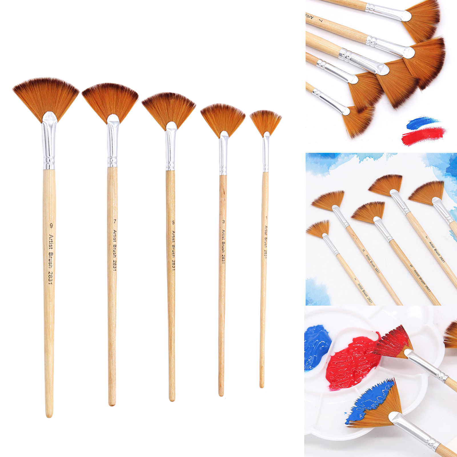 5 Pcs Fan Shaped Brushes Watercolor Fabric Artists Paint Set Oil Painting