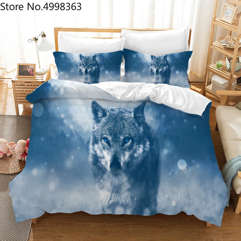 Details about   Fashion White Wolf Printed Animal Effect Bedding Set Duvet Cover Pillowcase 3pcs 
