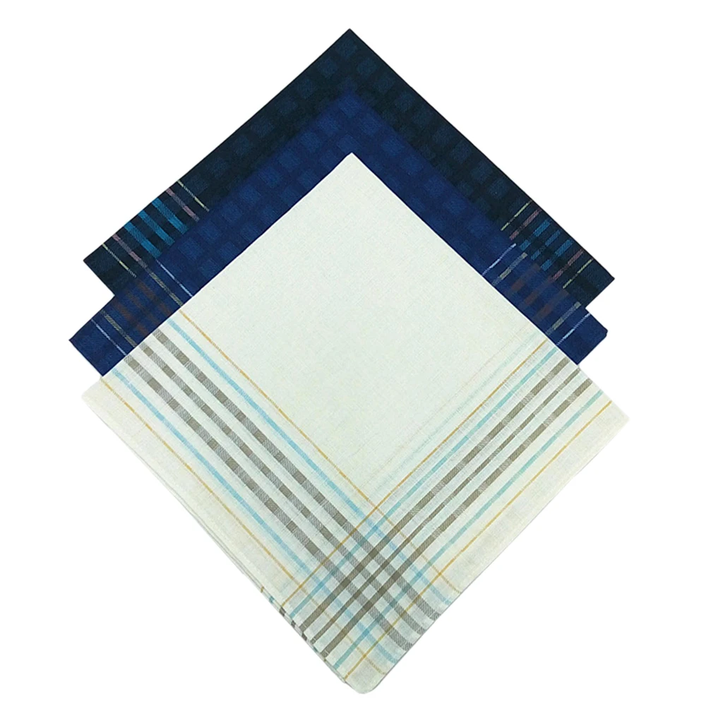 3x Men`s Plaid Handkerchiefs   Cotton Party  Square Hankies 16x16