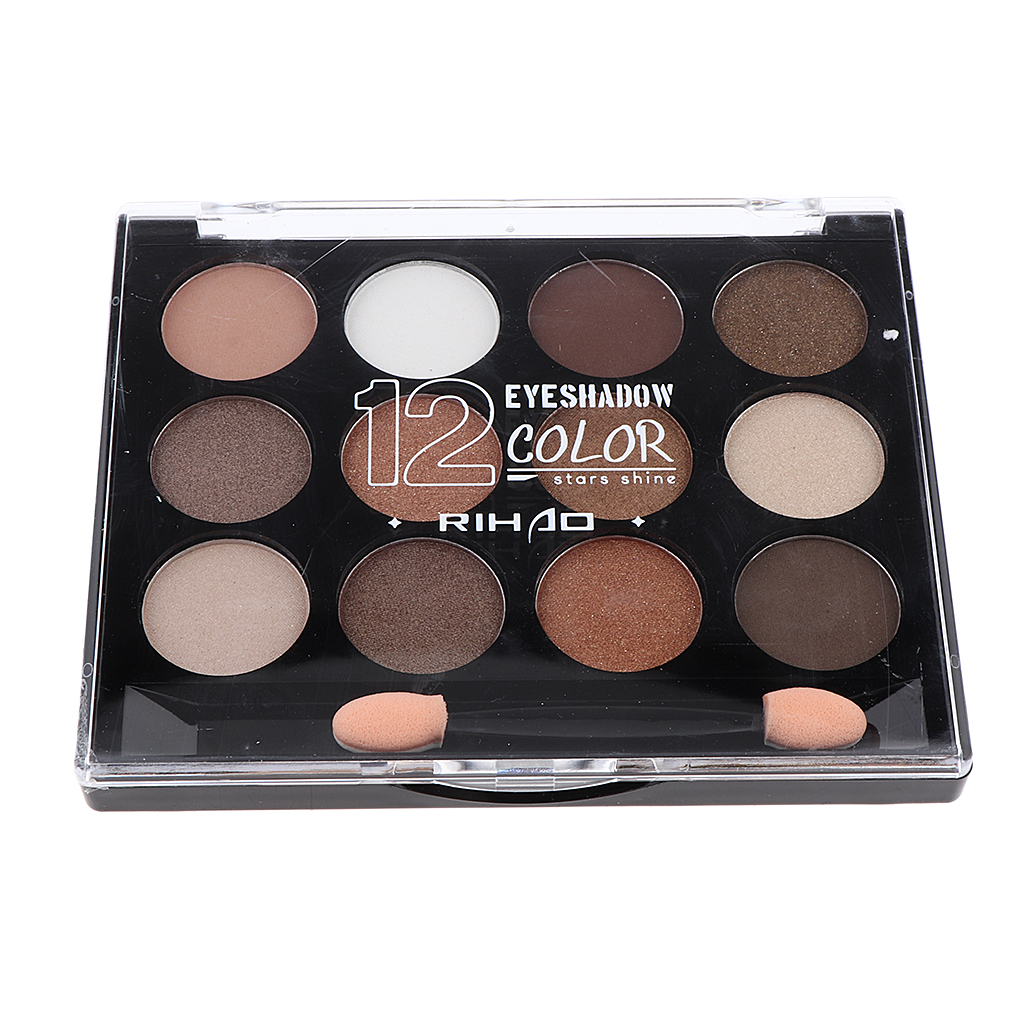 Hot Professional 12 Shades Eye Shadow Palette w/ Double Head Brush - Waterproof, Long-Lasting, Easy to Color