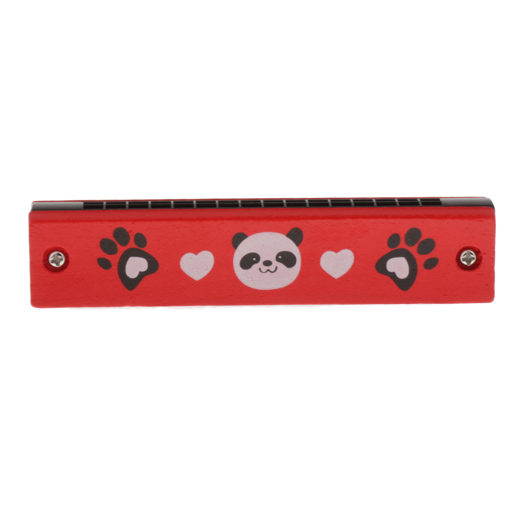 Children Wooden Painted Harmonicas Double-row 16-hole Mini Baby Toy Panda