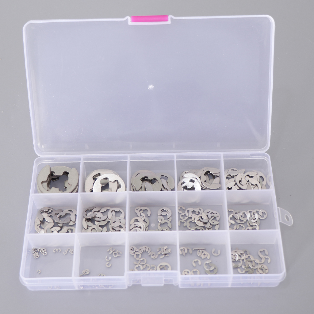 304 Stainless Steel E-Clip External Retaining Ring Circlip Assortment 15 Size,1.2 to 15mm//225Pcs
