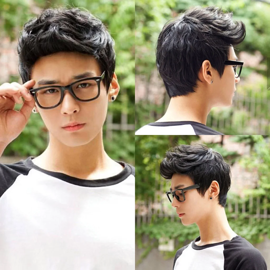 Fashion Mens Boys Handsome Black Short Quiff Hair Cosplay Party Costume